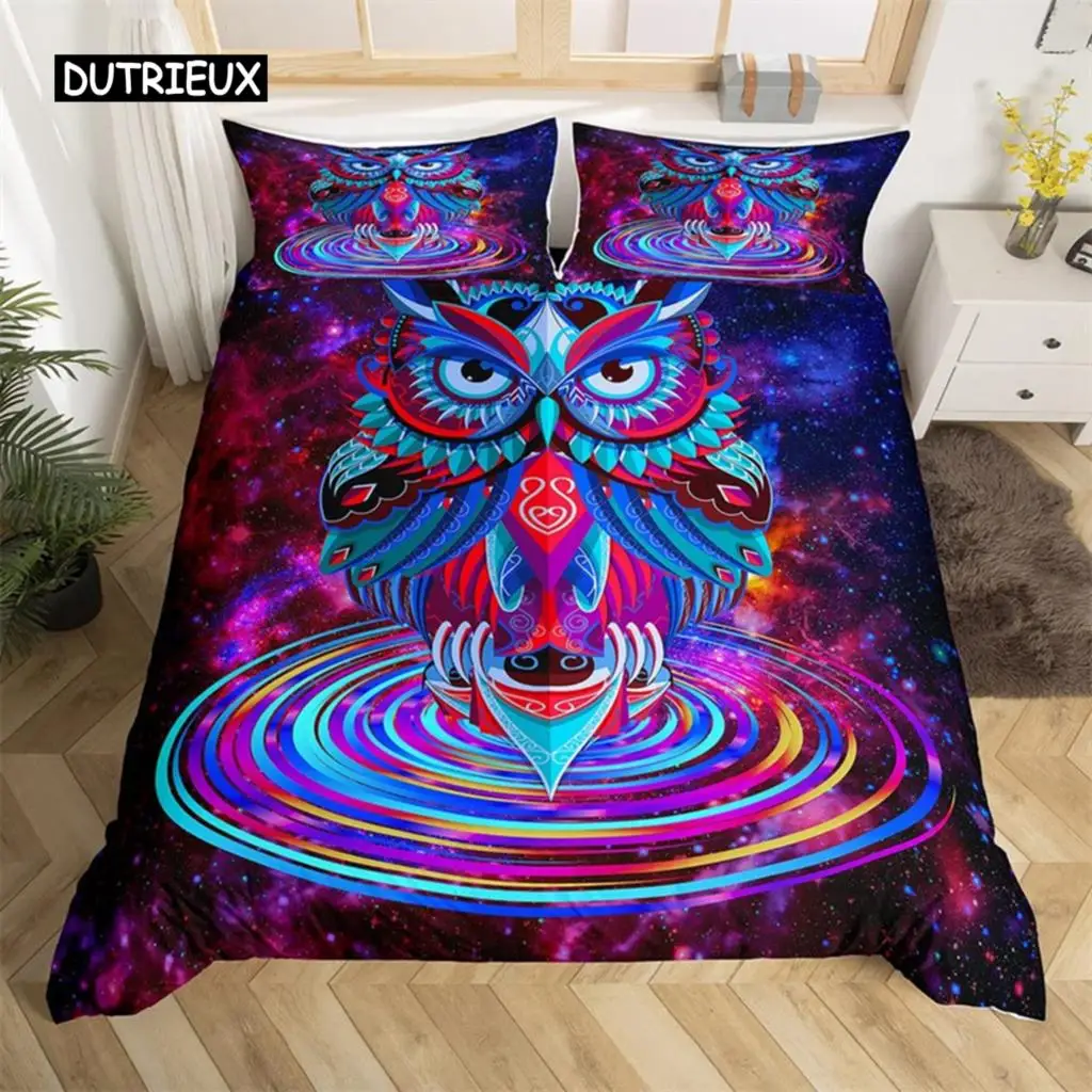 

Watercolor Owl Duvet Cover Multicolor Wild Animals Comforter Cover Bohemian Abstract Birds Bedding Set Twin King For Kids Adults