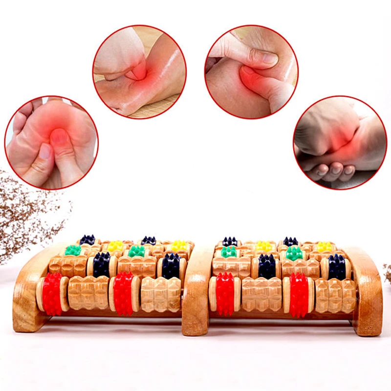

6 Rows Massage Pain Stress Relief Shiatsu Roller Feet Wooden Foot Massager Roller Heath Therapy Acupressure Relax Care Massager