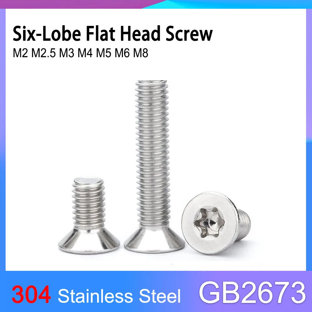 

GB2673 A2 304 Stainless Steel Six-Lobe Torx Flat Countersunk Head Machine Screws Bolts M2 M2.5 M3 M4 M5 M6 M8