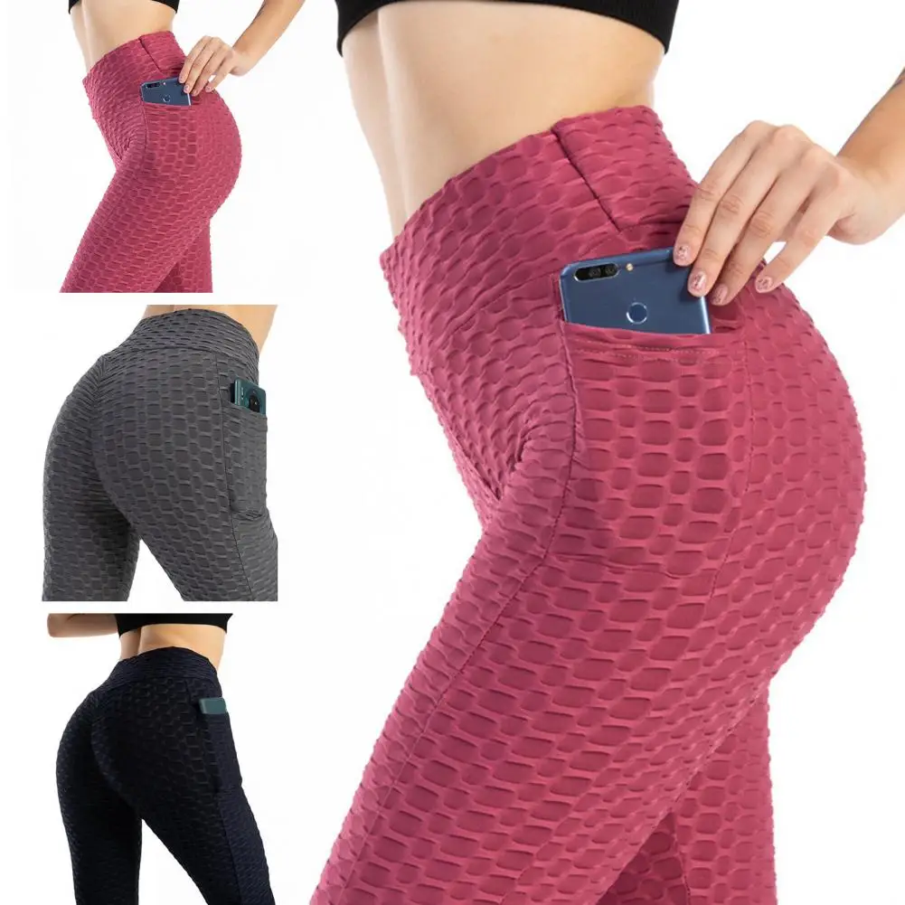 

Wide Waistband Pants High Waist Tummy Control Yoga Pants with Butt-lifted Design Soft Breathable Fabric Phone Pocket for Women