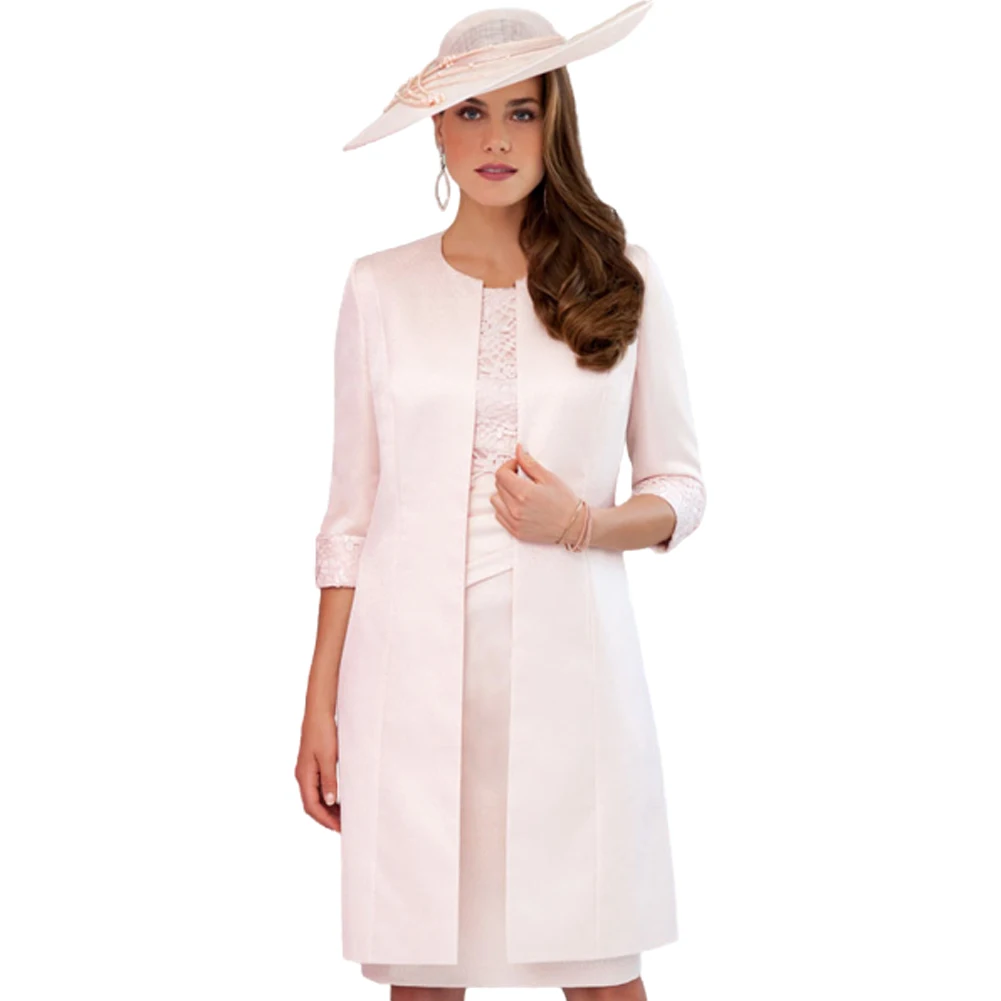 

Платье для матери невесты с пиджаком, шикарное женское розовое пальто с изящной кружевной отделкой, два предмета, идеально подходит для весенних торжеств