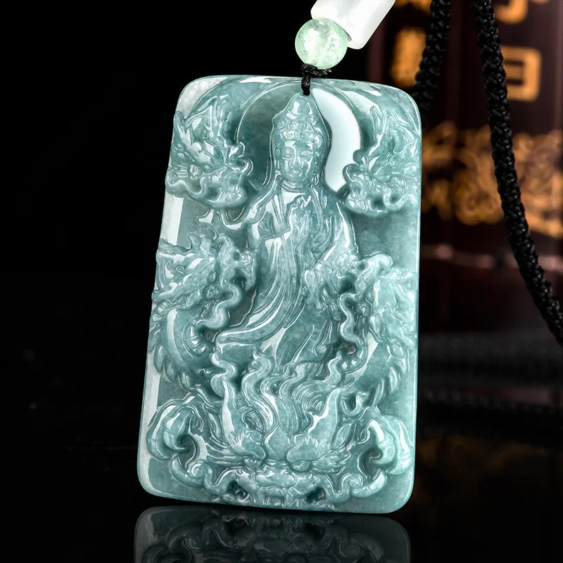 Natural A Goods Burmese Blue Emerald Dragon Guanyin Jade Pendant Necklace Fashion Charm Jewelry Jadeite Amulet Gifts for Women
Natural A Goods Burmese Blue Emerald Dragon Guanyin Jade Pendant Necklace Fashion Charm Jewelry Jadeite Amulet Gifts for Women