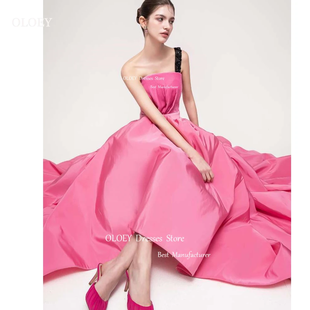 

OLOEY Pink A Line Taffeta Korea Evening Dresses One Shoulder Sweet Wedding Photoshoot Prom Party Dress 2024