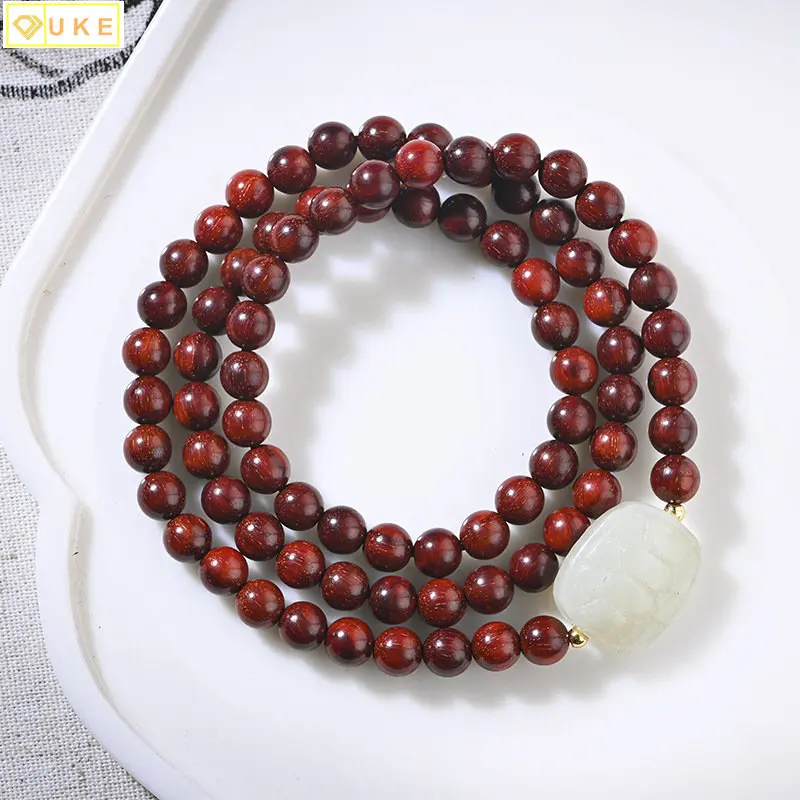 

Selling Lobular Red Sandalwood Hand String Hetian Jade Rich Turtle Shell Shell Text Play Mahogany Buddha Bead Male Necklace Gift