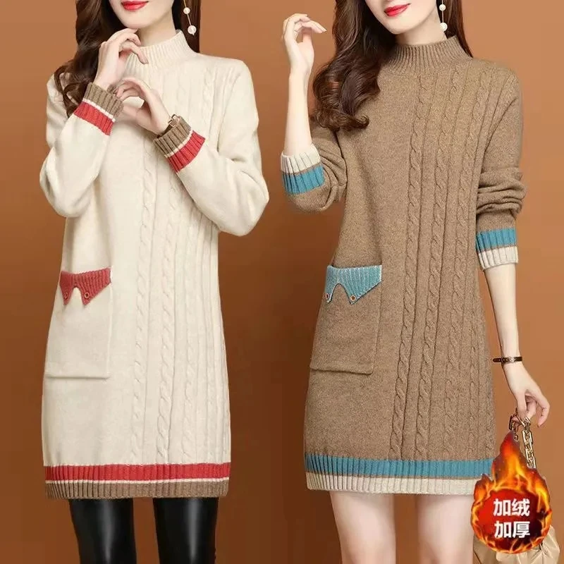 

Длинные плюшевые теплые вязаные свитера, женские осенне-зимние пуловеры и свитера, женский корейский Свободный джемпер, топы, винтажный вязаный джемпер