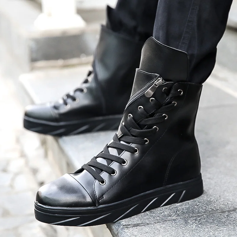 

Мужские ботинки на нескользящей платформе, износостойкие Повседневные Легкие уличные высокие ботинки с круглым носком, основная мужская обувь, весна-осень