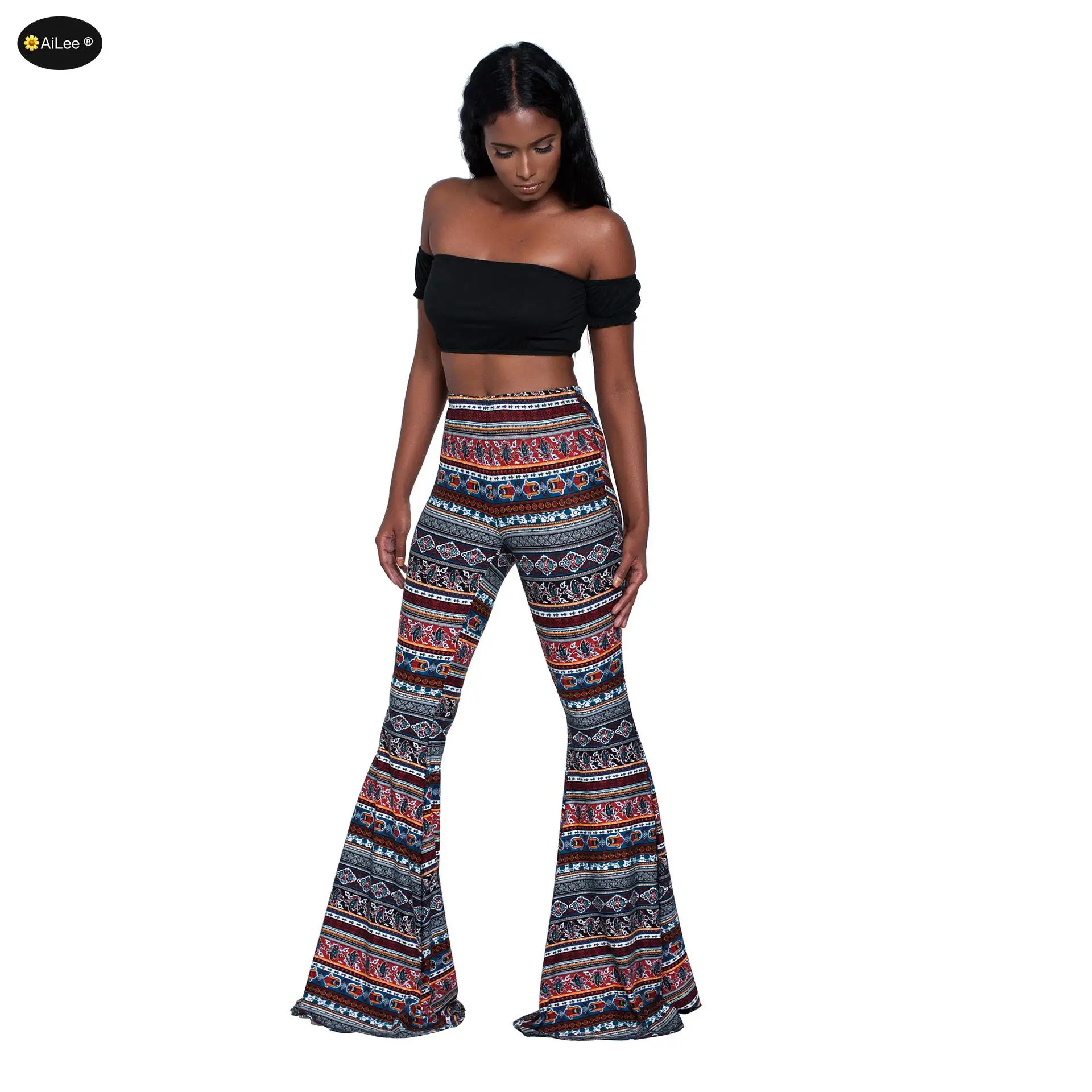 

Boho Flare Pants Women Bohemian Fashion Loose Long Pant Tribal African Print Large Size Trouser Bell Bottom Legging Hippie Pants