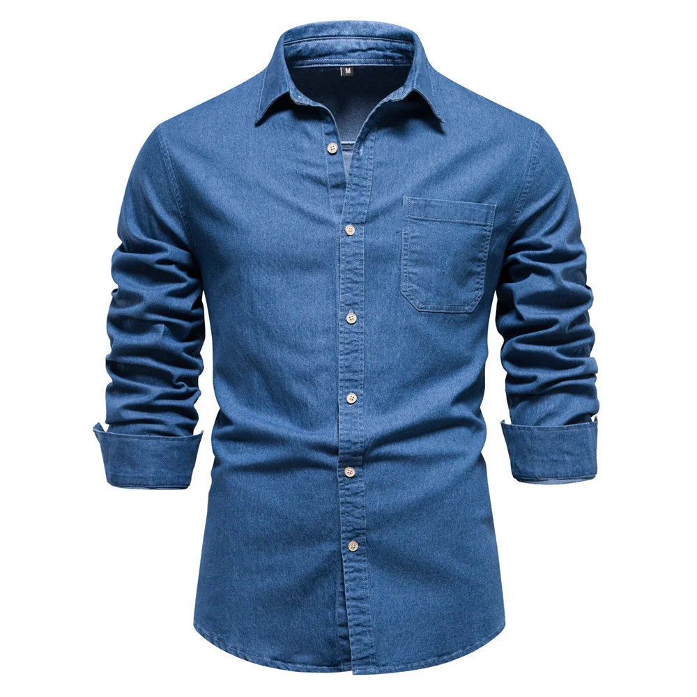 

Autumn and winter new wild European style denim shirt men's casual solid colour non-iron long-sleeved shirt jacket big yards