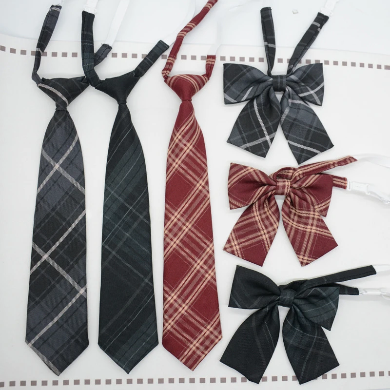 

Student Shirt Necktie Women College Style JK Plaid Tie Uniform Lazy Adjustable Knot Ties For Girls Apparel Accessories