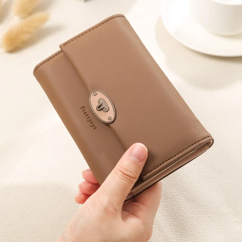 

New Women Fashion Wallet Lock Hasp Folding Girl Wallet Brand Designed Pu Leather Coin Purse Female Card Holder