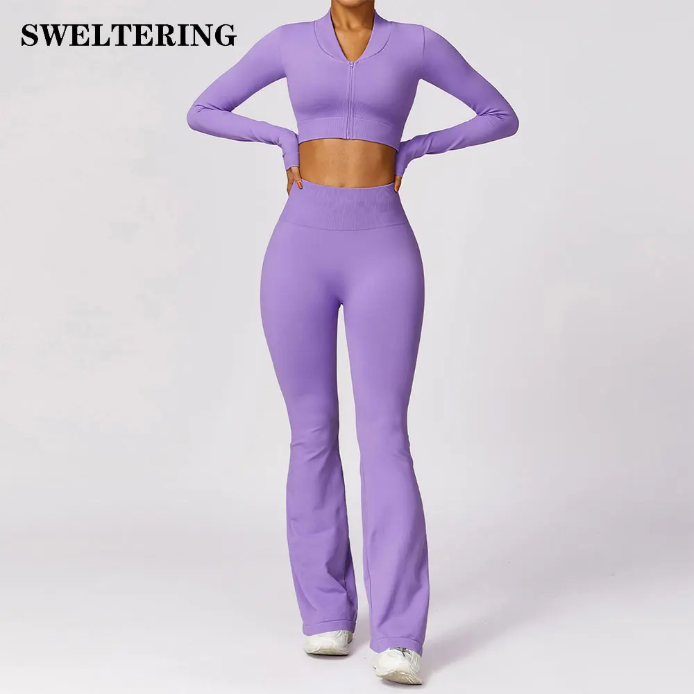 

Women Seamless Yoga Set 2PCS Sport Suit Gymwear Workout Clothes Long Sleeve Gym Crop Top High Waist Leggings Fitness Sports Wear