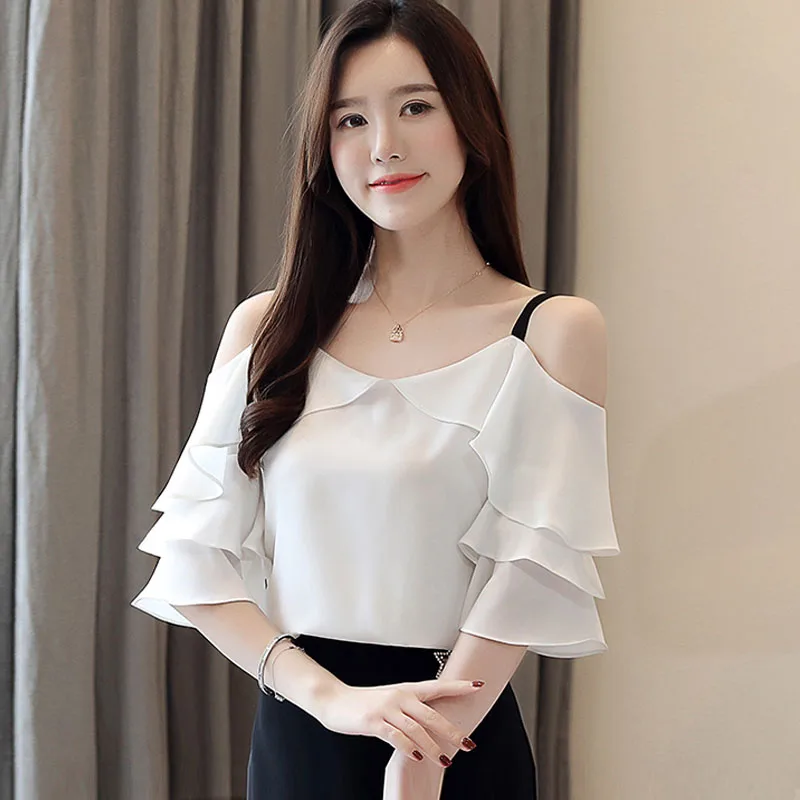 Short Sleeve Women Blouse Blusas Mujer De Moda 2024 Verano White Chiffon Blouse Shirt Women Tops Blouses Off Shoulder Top B296
Short Sleeve Women Blouse Blusas Mujer De Moda 2024 Verano White Chiffon Blouse Shirt Women Tops Blouses Off Shoulder Top B296