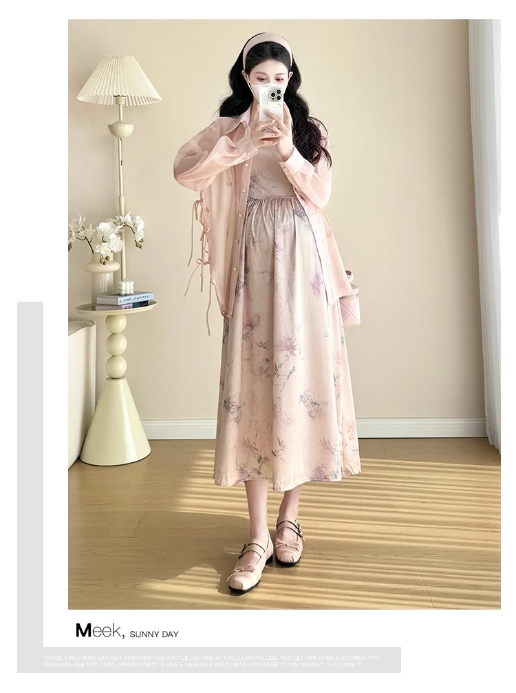 Good Quality Maternity Clothes Set Long Sleeve Ribbon Lacing Shirts Floral Strap Dress Twinset Chinese Style Vintage Clothing 9 Sb71a61aab1c246a4bbbd34c3fafed074K