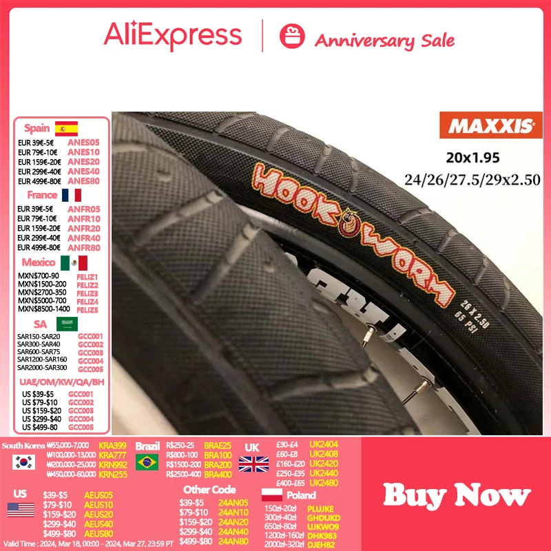 1pcs MAXXIS HOOKWORM Original Rrban Assault Tire For Cargo Bikes Pedicabs FLAT/PARK/STREET/VERT Bicycle Tyre BMX Bike Tires
1pcs MAXXIS HOOKWORM Original Rrban Assault Tire For Cargo Bikes Pedicabs FLAT/PARK/STREET/VERT Bicycle Tyre BMX Bike Tires