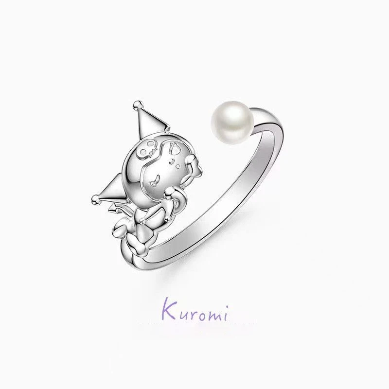 

Новинка кольцо Kawali Sanrio Kuromi инкрустированное жемчугом регулируемый размер Мультяшные аксессуары модные милые аниме игрушки подарок на день рождения для девочек