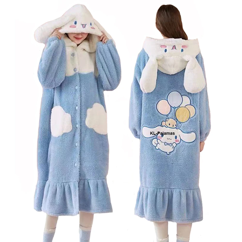 

Winter Warm Robes Long Sleeves Flannel Nightgown Hooded Animal Pajamas Nightdress Funny Cosplay Dog Cartoon Sleepwear Pijama