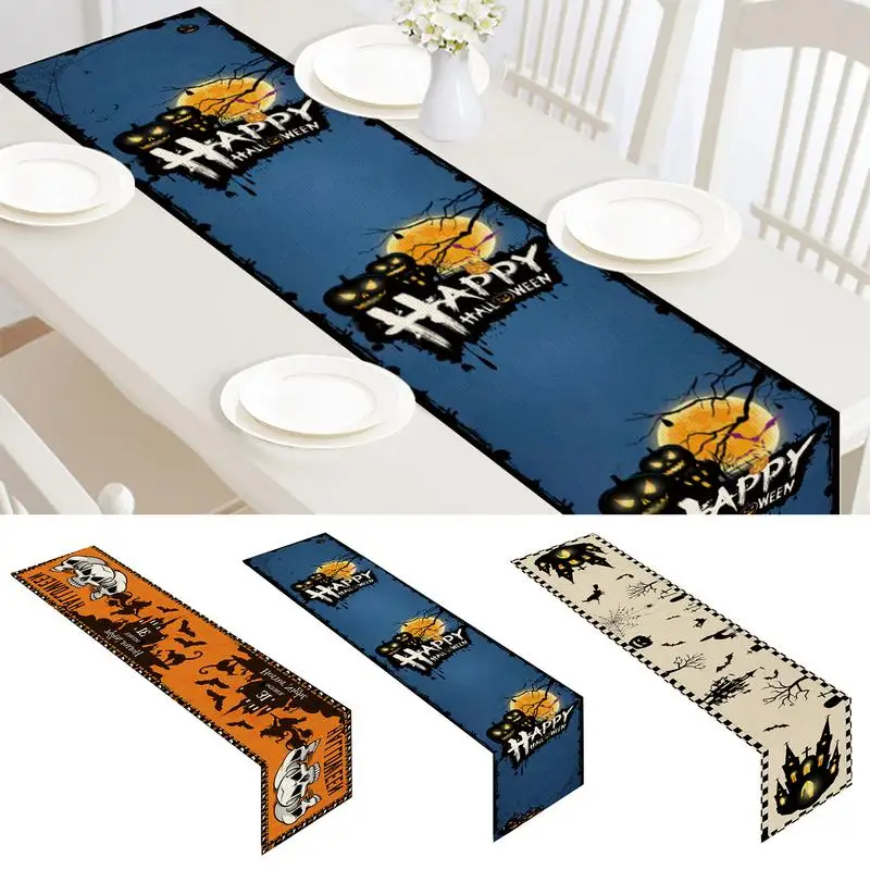 

Linen Table Runner For Halloween Tablecloth Scary Table Cover For Halloween Dinner Pumpkin Ghost Bat Castle Table Cover Decor