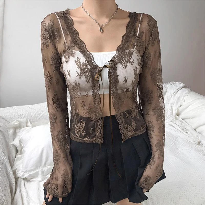 

1Pcs Summer Women Thin Sunscreen Cardigan Lace-up Knitwear Tops Female Korean Style Short Coat Casual Sun Protected