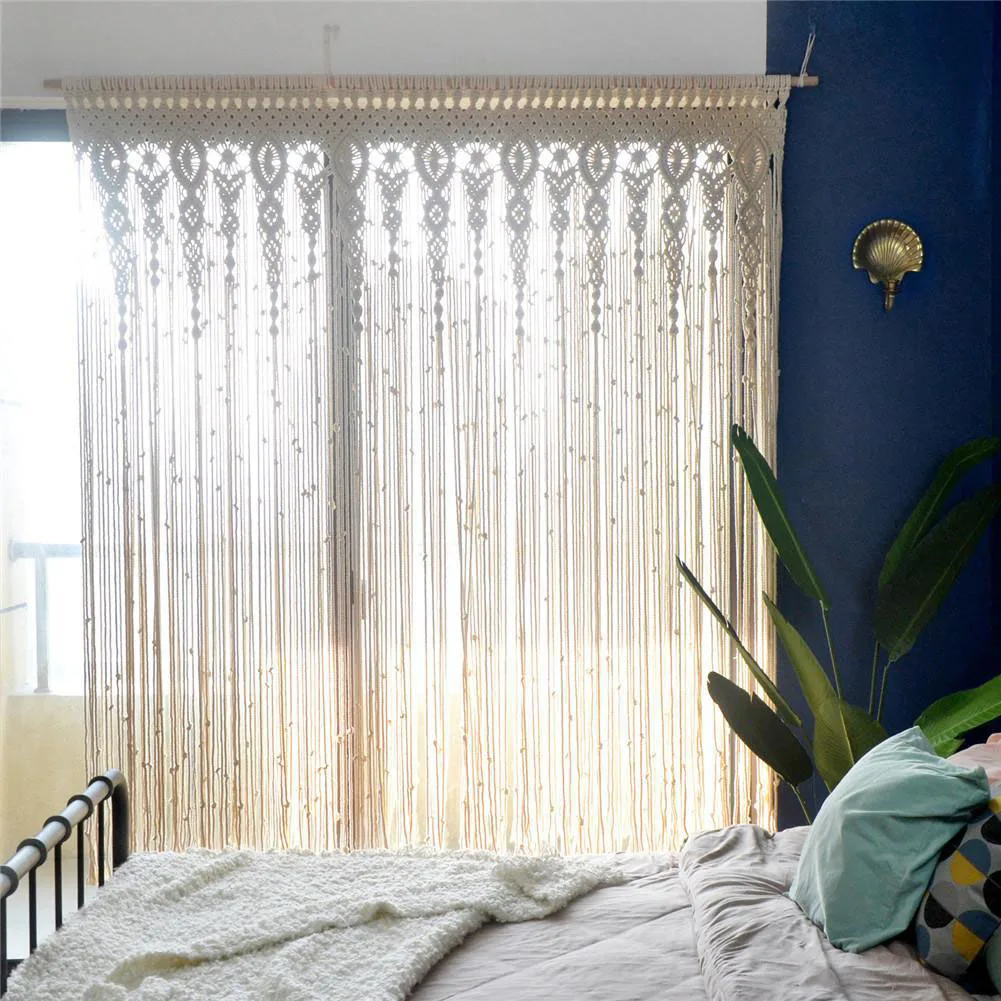 Hand Woven Cotton Door Curtain - Beige Wedding Tapestry 10 Sb71f569c74a646c18fe519a79dab27c6s