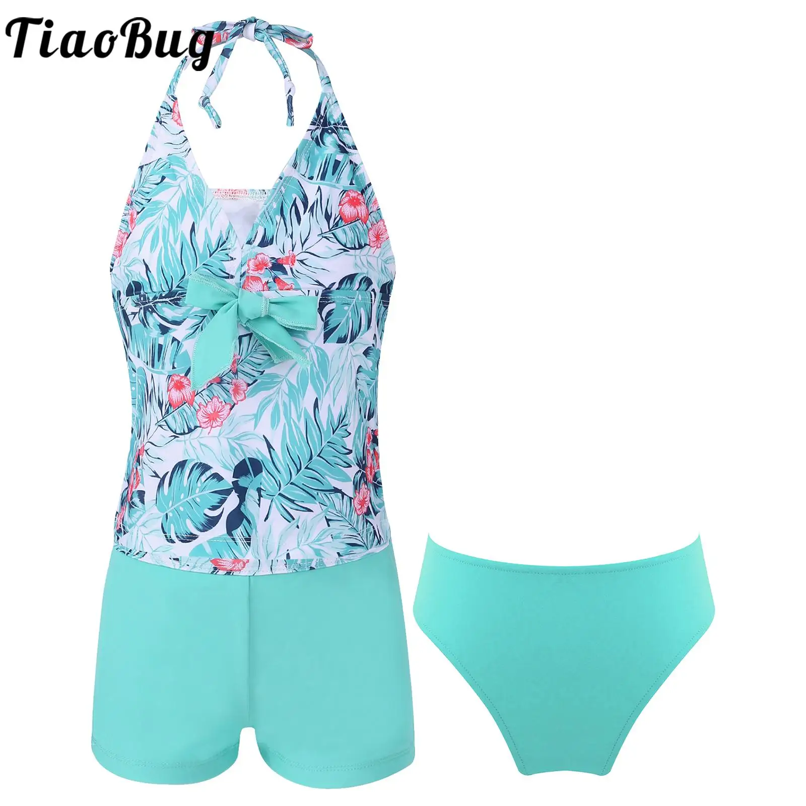 Kids Girls 3 Piece Summer Swimsuit Set Hawaiian Print Halterneck Padded Tops with Shorts and Briefs Tankini Swimwear for Beach
Kids Girls 3 Piece Summer Swimsuit Set Hawaiian Print Halterneck Padded Tops with Shorts and Briefs Tankini Swimwear for Beach