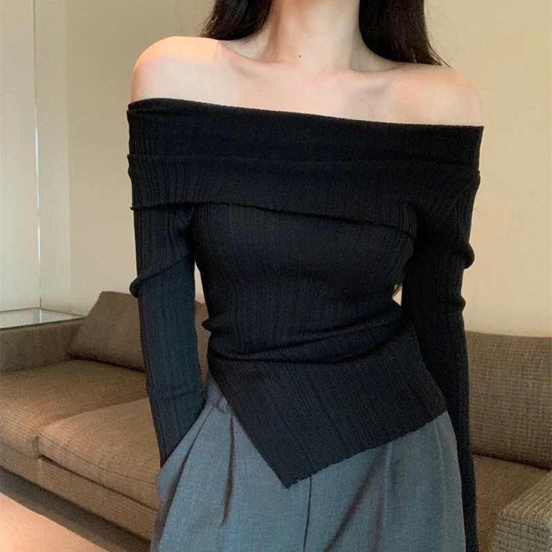 Elegant Slash Neck Sweaters Women Irregular Split Knitted Jumpers Korean Slit Solid Basic Slim Pullovers Autumn Knitwear 25 Mallzona Sb7285a428ec346cf88f258a040373e6cQ Elegant Slash Neck Sweaters Women Irregular Split Knitted Jumpers Korean Slit Solid Basic Slim Pullovers Autumn Knitwear Mallzona