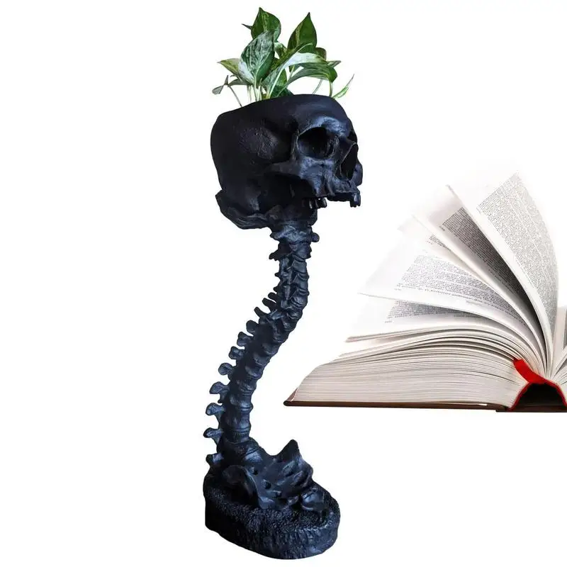 

Skull Planter Spine Stand Set Goth Spooky Decor Deep Polyresin Skulls Pot Skeleton Home Decor Scary Halloween Style Decor