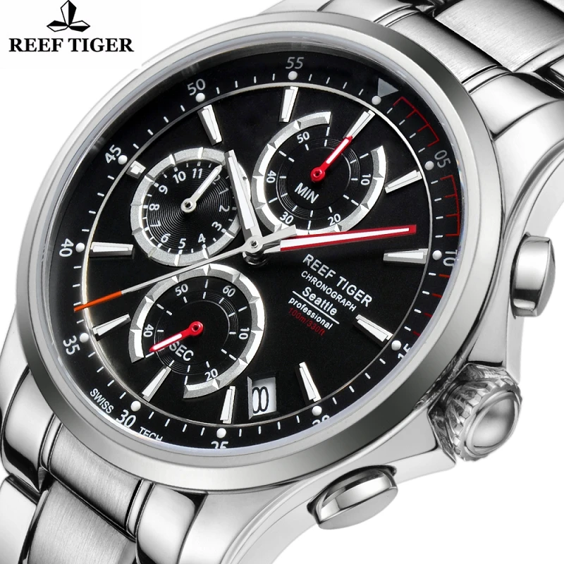 

Reef Tiger/rt For Mens Watch Chronograph Japan Quartz Wristwatch Luminous Hands Date Week Sapphire Crystal Male New Steel Clock