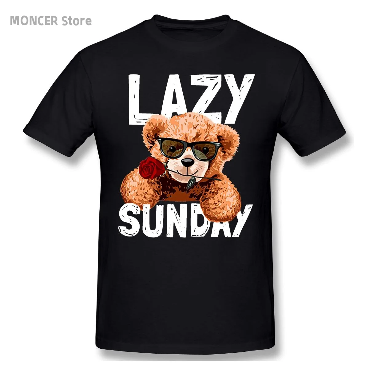 

LAZY SUNDAY Teddy Bear T Shirt Casual Man/women Tee T-Shirt Short Sleeve Cotton Tshirt