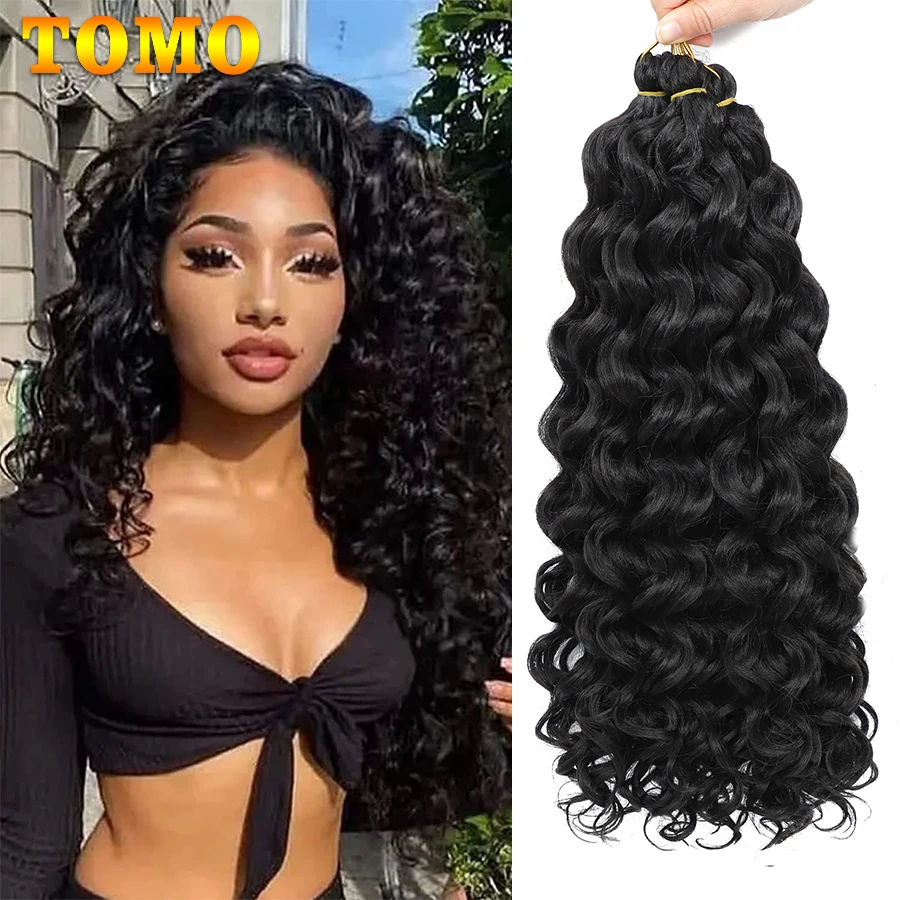 

TOMO Ocean Wave Crochet Wavy Hair Synthetic Hawaii Curly Braiding Hair 18/24 Inch Afro Curl Ombre Water Wave Braid For Women