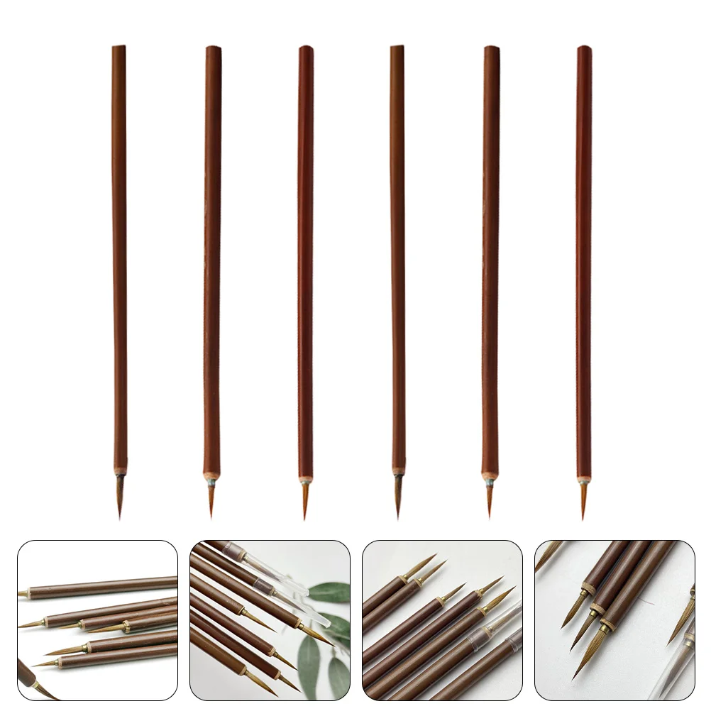 

6 Pcs Chinese Painting Weasel's Hair Delineating Writing Brush Student Oil Kit Japanese Sumi Bamboo Kids Pens