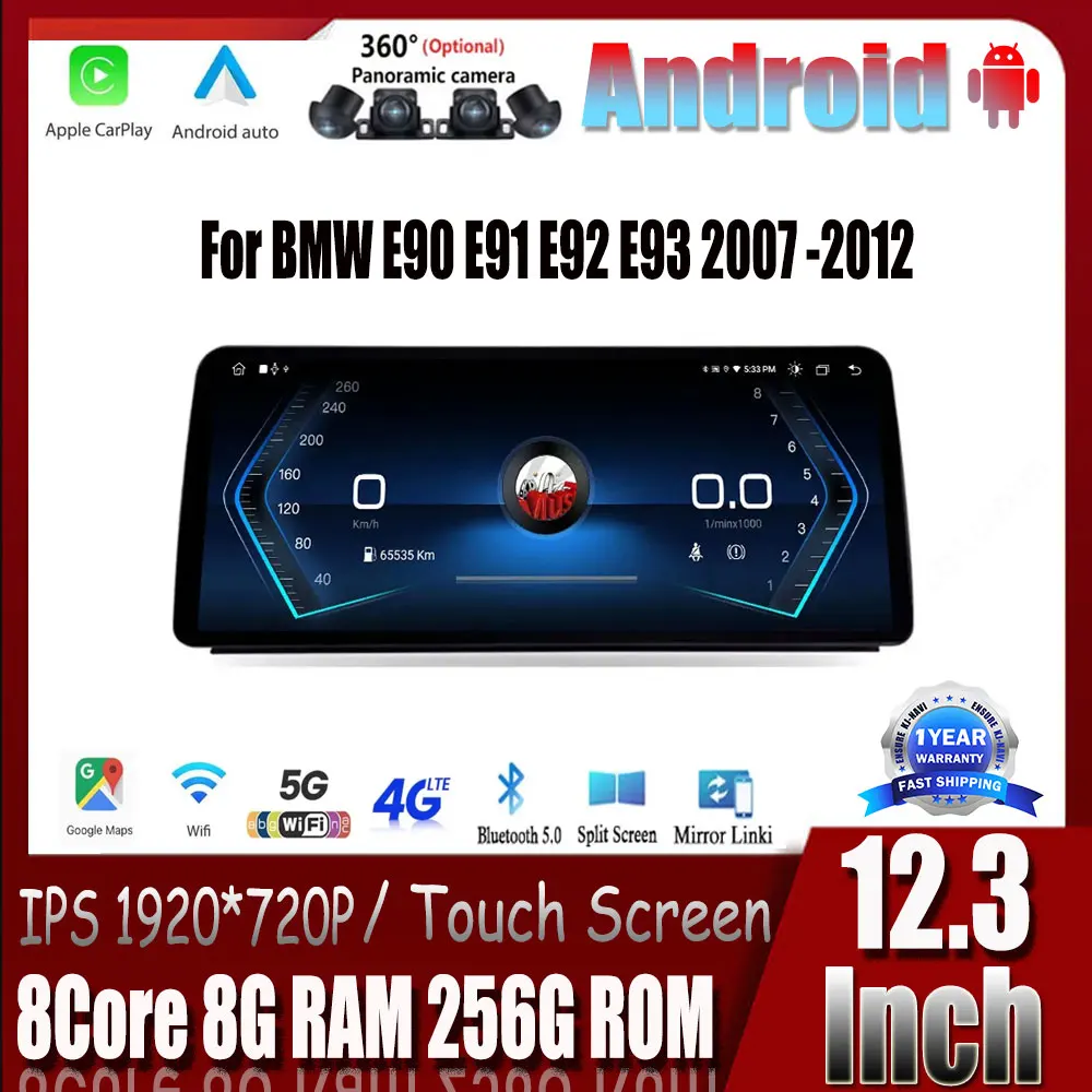 

For BMW E90 E91 E92 E93 2007 -2012 Android 13.0 Car Monitors Multimedia Player GPS Navigation CarPlay Stereo BT 12.3 Inch 4G Lte
