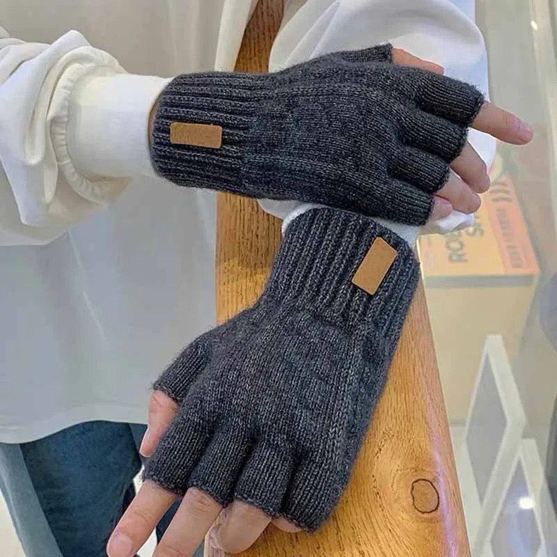 

Men's Half Fingerless Gloves Mitten Winter Warm Knitted Wool Fingerless Knitting Glove Adult Thickening Riding Fingers Gloves