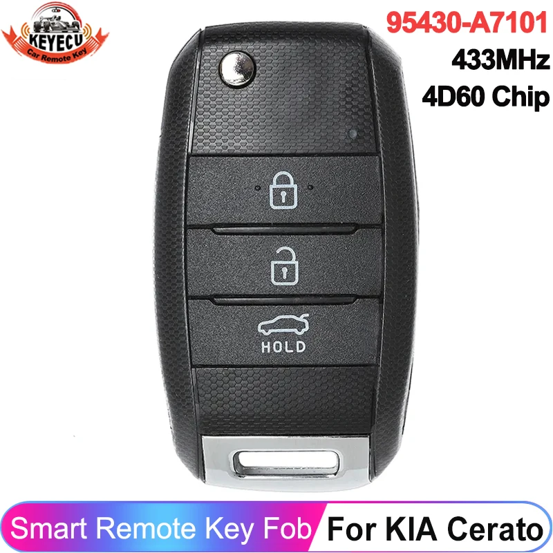 

KEYECU P/N: 95430-A7101 FCC ID: OKA-870T(YD-TP) Upgraded For KIA Cerato 2014 2015 2016 433MHz 4D60 Chip Remote 3 Button Key Fob