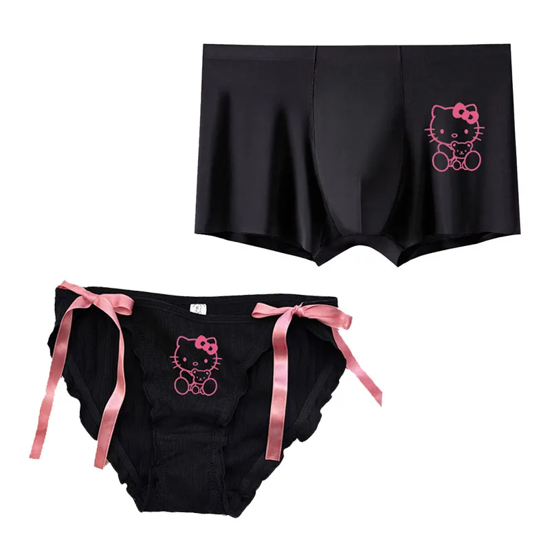 

Sweet Girly Hellokittys Couple Underwear Women's Low-Waisted Sexy Lace Bow Cute Underwear Men's Comfortable Boxer Briefs