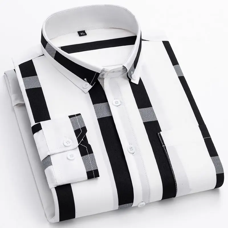 Vintage Striped Shirt Men Long Sleeves Blouse Cotton Male Shirts Breathable Casual Hip Hop Streetwear Tops Contrast Shirts H127
Vintage Striped Shirt Men Long Sleeves Blouse Cotton Male Shirts Breathable Casual Hip Hop Streetwear Tops Contrast Shirts H127