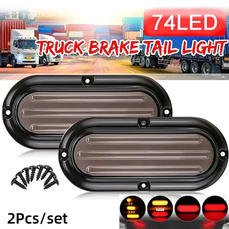 

2 Pcs Universal 7.9 Inches 74 LED Smoked Shell LED Brake Light Turn Signal Truck Lamp Flowing DRL Light for Trailer Truck