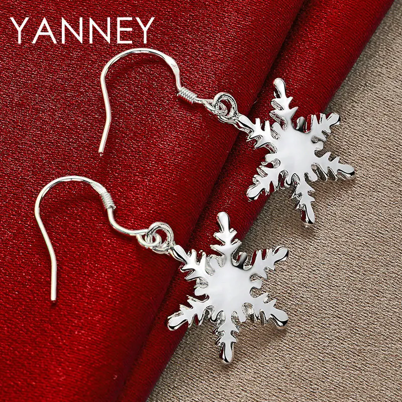 

Fashion New 925 Sterling Silver 37MM Exquisite Snowflake Earrings For Women Charm Wedding Temperament Jewelry Accessories