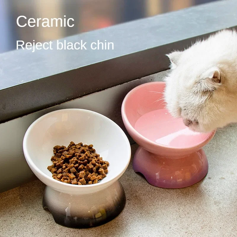 

Ceramic Pet Bowl High Foot To Protect The Cervical Spine Cat Rice Bowl Cat Water Bowl Dog Slant Dog Rice
