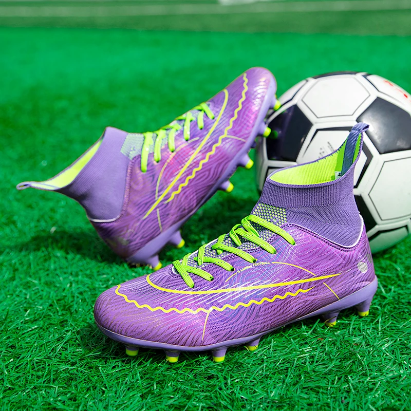 

Новое поступление профессиональная футбольная обувь унисекс с длинными шипами фиолетовые высокие футбольные бутсы Нескользящие износостойкие футуфли для мужчин