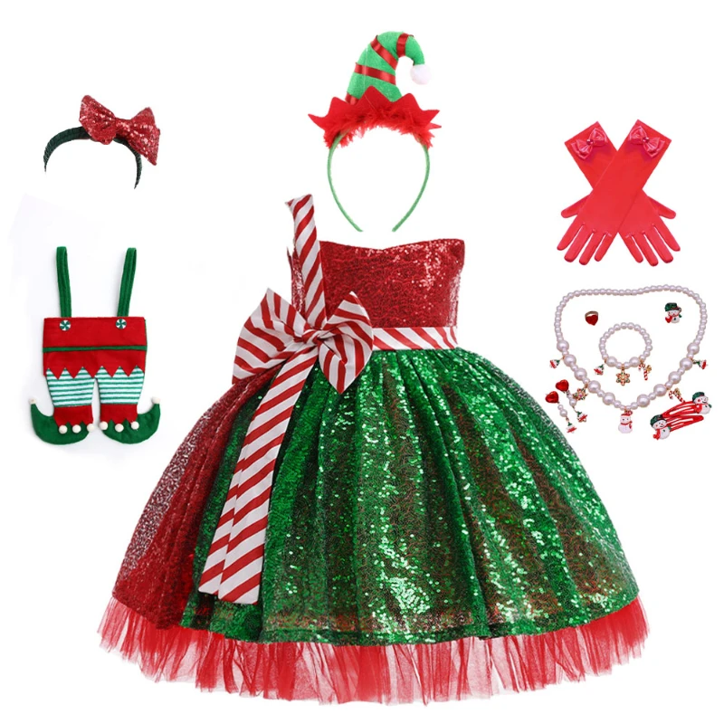 

Cosplay Bow Christmas Dress for Girls Gala Dresses Xmas Kids Masquerade Party Performance Junior Children's Costumes Cos New