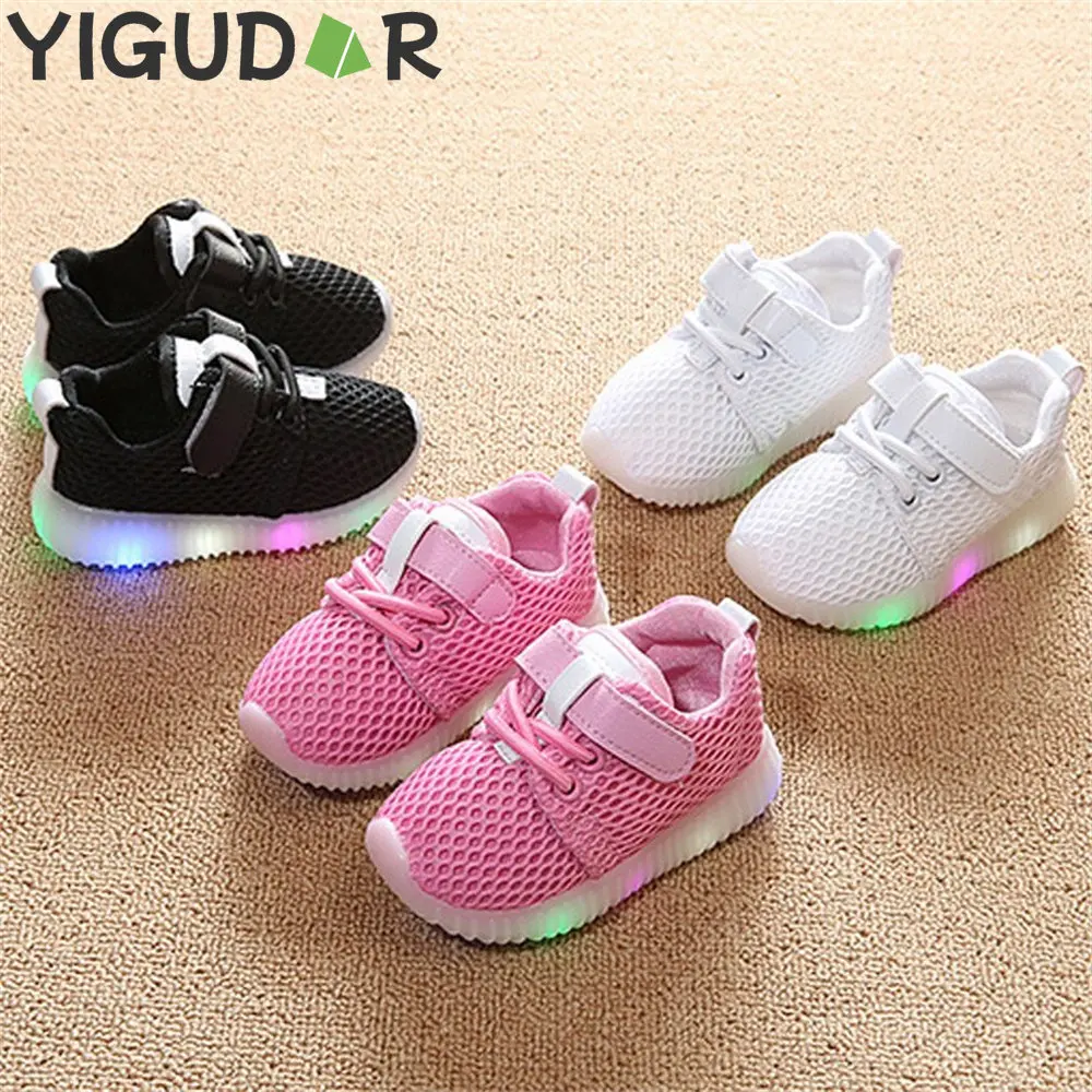 

Fashion Mesh Net LED Lighted Children Casual Shoes LED Lighted Classic Infant Tennis Toddlers Glowing Girls Boys Sneakers