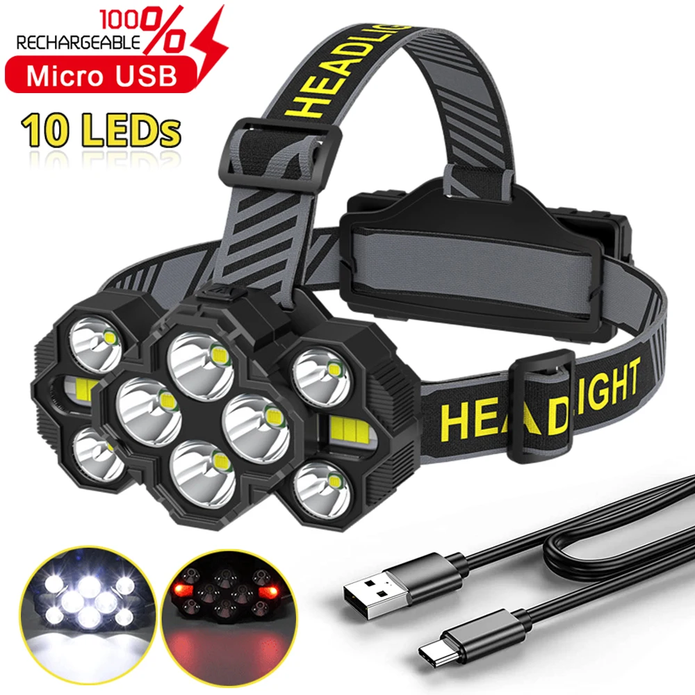 Powerful 10 LED Headlamp 200000LM Fishing Lantern USB Rechargeable 18650 Headlight Waterproof Camping Flashlight Warning lights
Powerful 10 LED Headlamp 200000LM Fishing Lantern USB Rechargeable 18650 Headlight Waterproof Camping Flashlight Warning lights