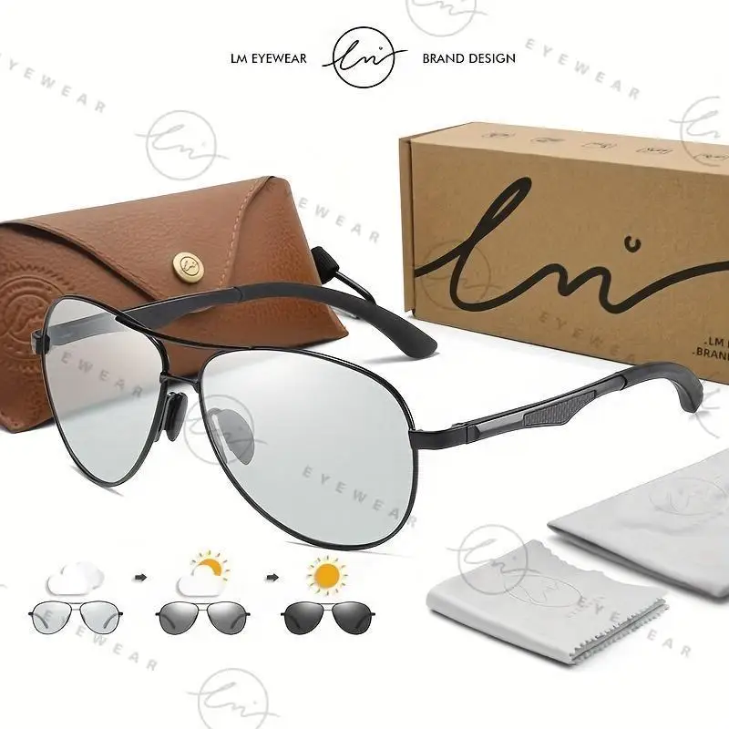 

LM Brand Pilot Aluminum Photochromic Sunglasses Men Women Polarized Sun Glasses Chameleon Anti-glare UV400 Driving Oculos de sol