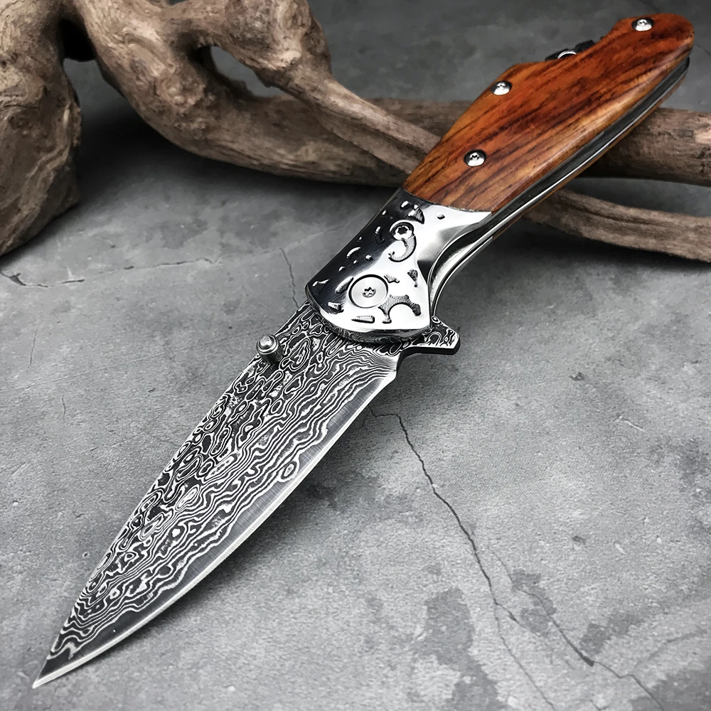 

Survival Folding Blade Hunting Knives 59HRC Damascus Steel VG10 Knife Camping Combat Tactical Pocket Knives EDC Utility Tool