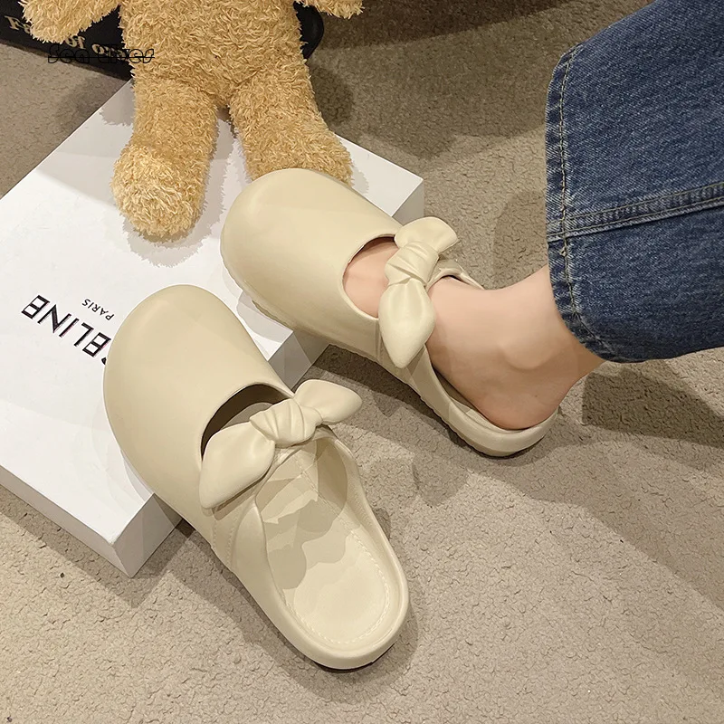 

2024 New Shoe Baotou Half Slippers Women Sandals Home Indoor Soft Sole External Wear Anti Slip Lazy Shoes Flat Bottom Slippers