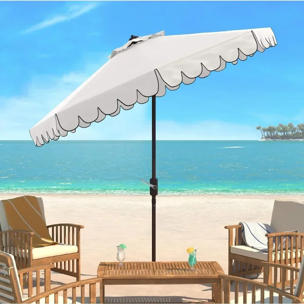 

Sunshade Umbrella, Venice Navy and White Single Scallop Crank Outdoor Push Button Tilt Umbrella, 9Ft Patio Umbrella