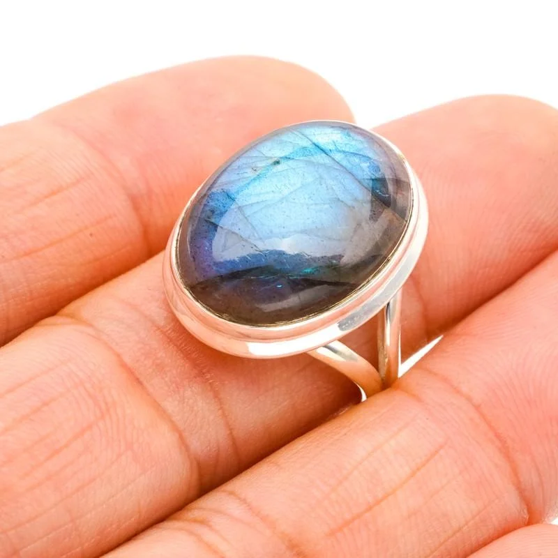 

StarGems® Natural Labradorite Handmade 925 Sterling Silver Ring 7.75 F0165