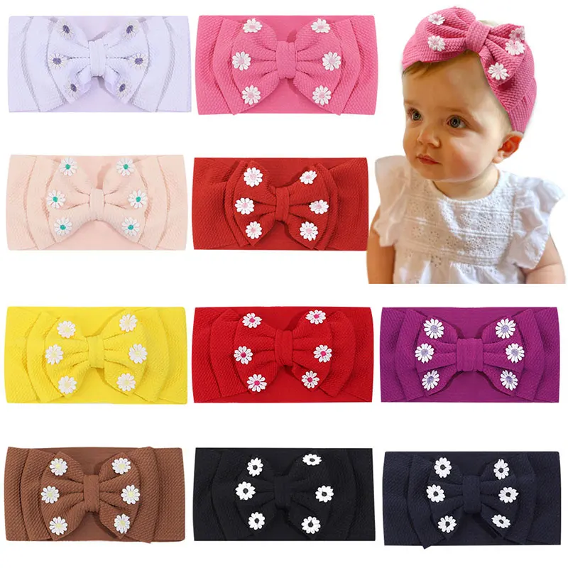 

Newborn Bowknot Baby Headband Elastic Nylon Soft Turban Baby Daisy Bow Head Wraps Toddler Infant Hair Accessories Kids Headwear