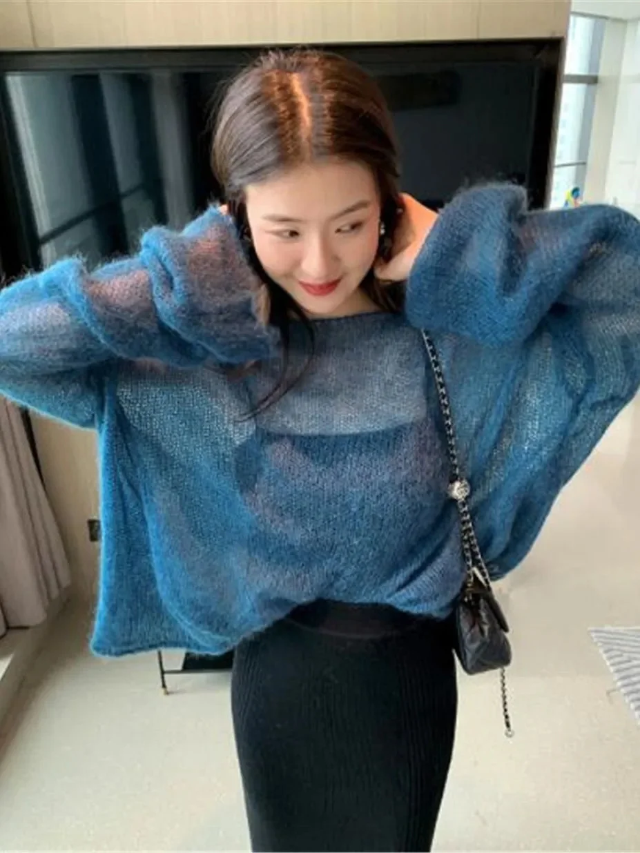 Korean Women Pullover Solid Color Mohair Sweater Loose Oversized Sexy Off Shoulder Hollow Knit See Through Long Sleeve Sweater
Korean Women Pullover Solid Color Mohair Sweater Loose Oversized Sexy Off Shoulder Hollow Knit See Through Long Sleeve Sweater
