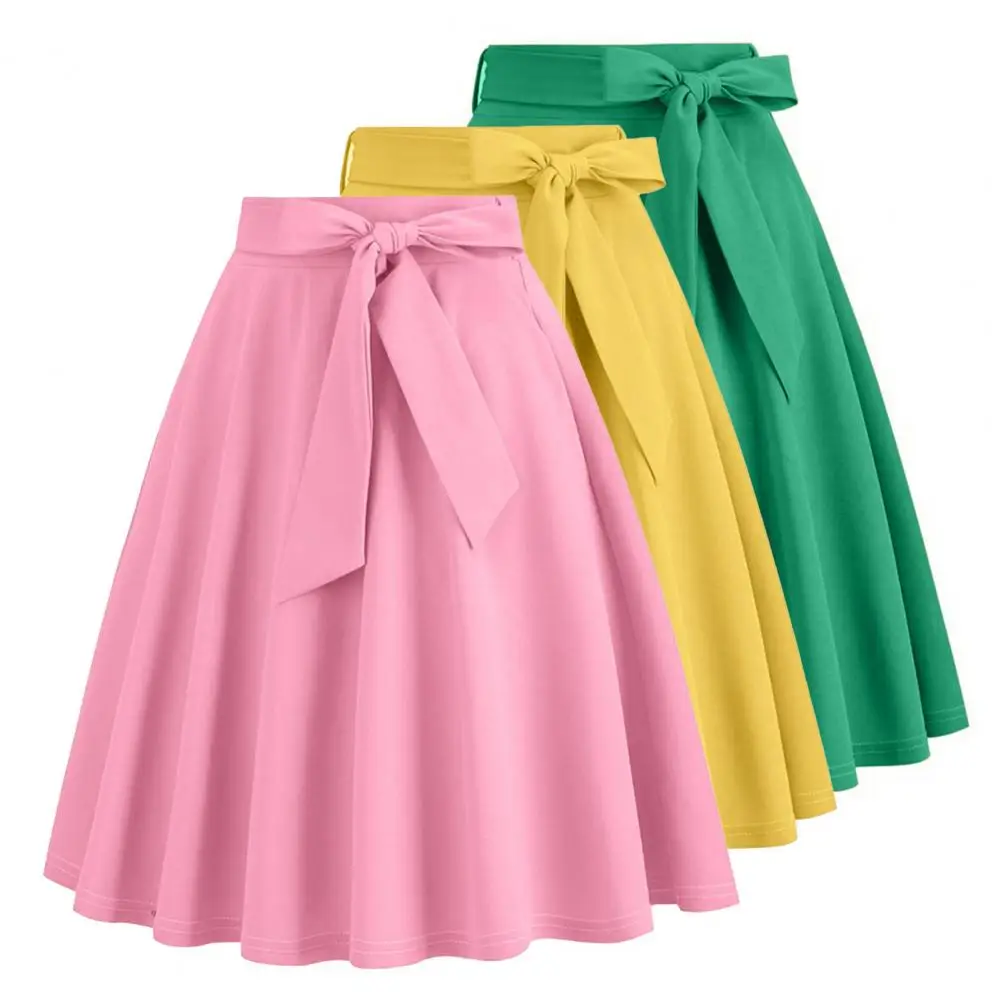 

Women Party Skirt High-waisted Skirt Elegant A-line Midi Skirt with Belted Tight Waist Soft Ruffle Detail for Summer Dating